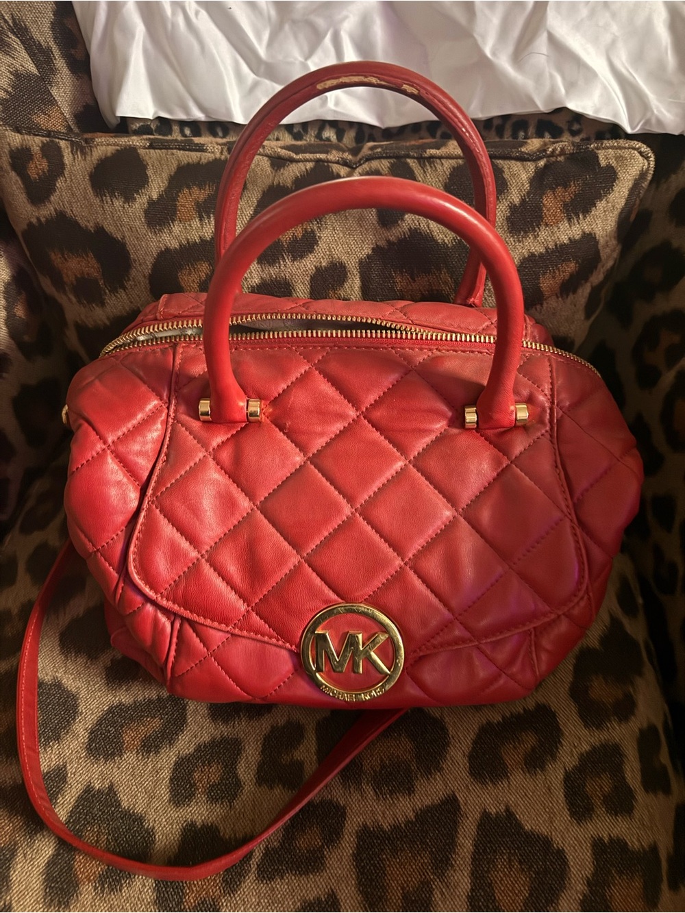 Michael Kors Quilted Red Leather Satchel